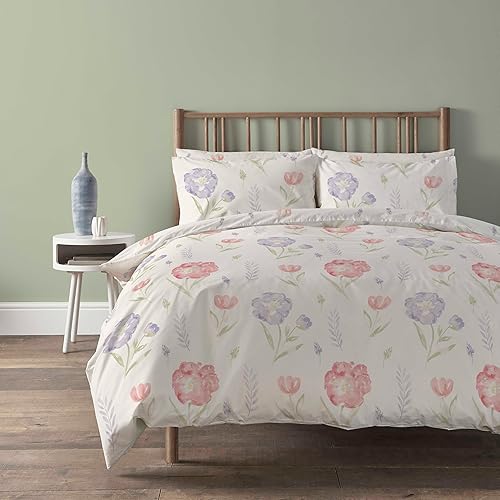 Olivia Rocco Meadow Duvet Cover Set Easy Care Quilt Bedding Sets with Pillow Cases Cotton Rich Super Soft Printed Floral Bed linen, Meadow Natural King