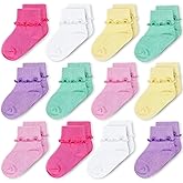 CozyWay Baby Ruffle Socks Baby Girl Turn Cuff Ankle Comfy Cotton Socks Infant - 12 Pack