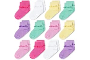 CozyWay Baby Ruffle Socks Baby Girl Turn Cuff Ankle Comfy Cotton Socks Infant - Multi Color - 12 Pack