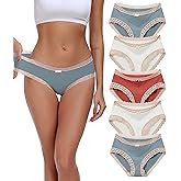 ANLIQI Womens Underwear Lace Trim Hipster Panties Pack Soft Moisture Wicking Cotton Bikini Briefs Cool Undies Underpants