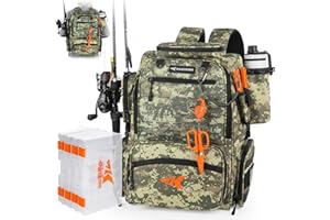 KastKing Bait Boss Fishing Tackle Backpack with Rod Holders-4 Tackle Boxes-Rain Cover,45/43L Large Storage for Fishing Gear