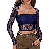 Avidlove Women's Mesh Top Long Sleeve Sheer Blouse See Through Floral Lace Tops