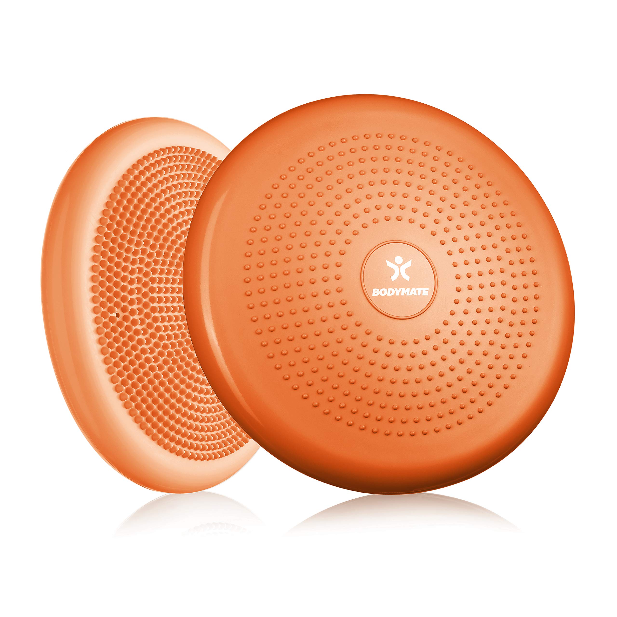 BODYMATE orange balance cushion incl. pump - 34cm diameter inflatable instability disc/nubbed massage cushion for core, fitness, rehab, co-ordination and relief of back pain