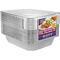 Nicole Home Collection Aluminum Pans With Lids Half Size 9x13 Extra Heavy Duty, Disposable Foil Pans For Baking (25 Sets)