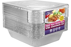 Nicole Home Collection Aluminum Pans with Lids Half Size 9x13 Extra Heavy Duty, Disposable Foil Pans for Baking (25 Sets)