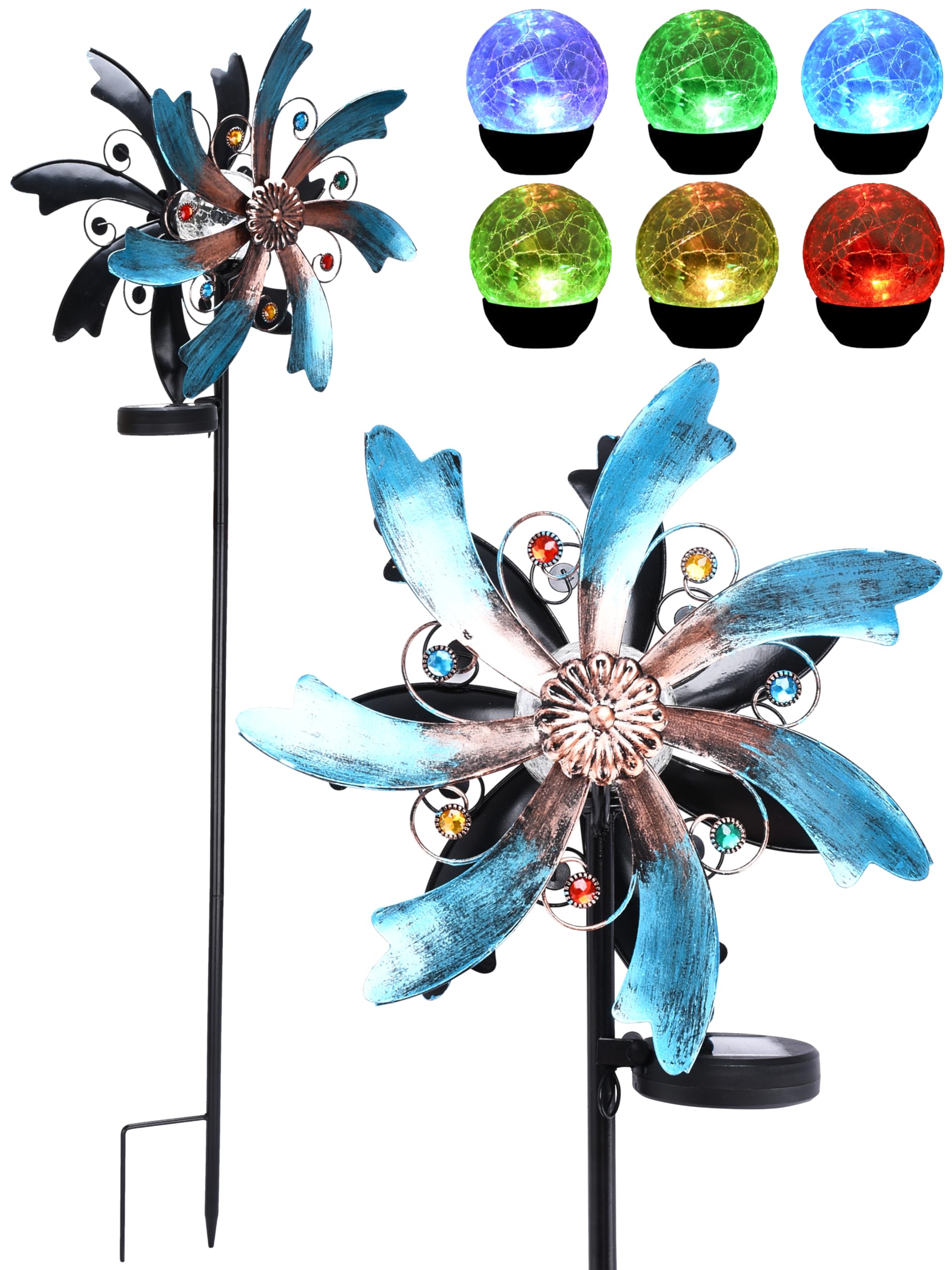 Photo 1 of SteadyDoggie Solar Wind Spinner - Metal Garden Decor with Multi-Color Changing LED Lights - Garden Wind Spinners - Kinetic Windmill Sculpture for Decorations -Decorative Lawn Ornaments - 56"x12.4"