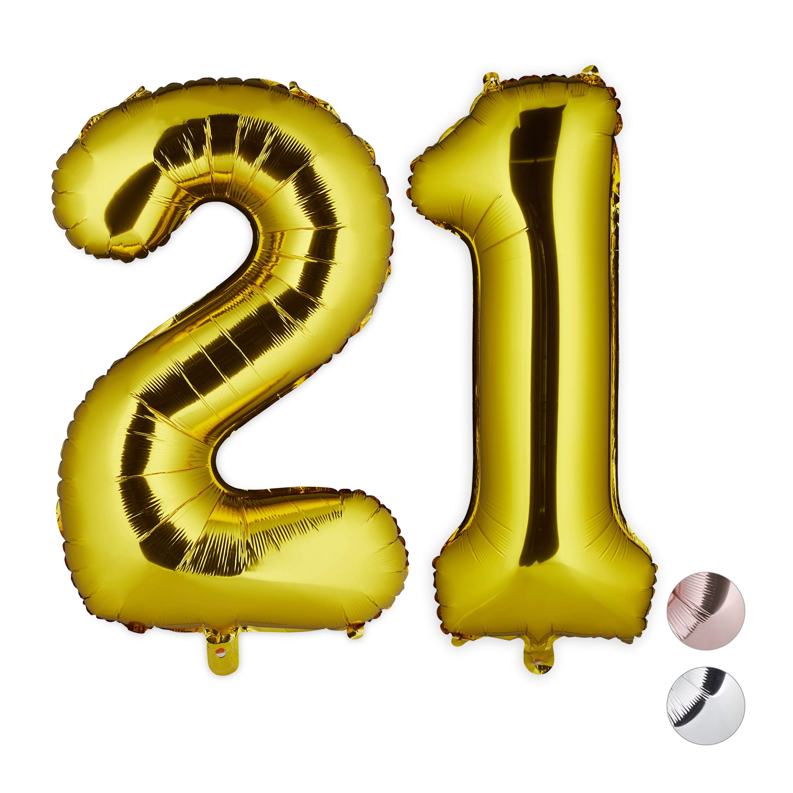 Relaxdays Foil 21, Jumbo 21st Birthday, to Hang, XXL, Number Balloons, 85-100 cm, Gold, One Size