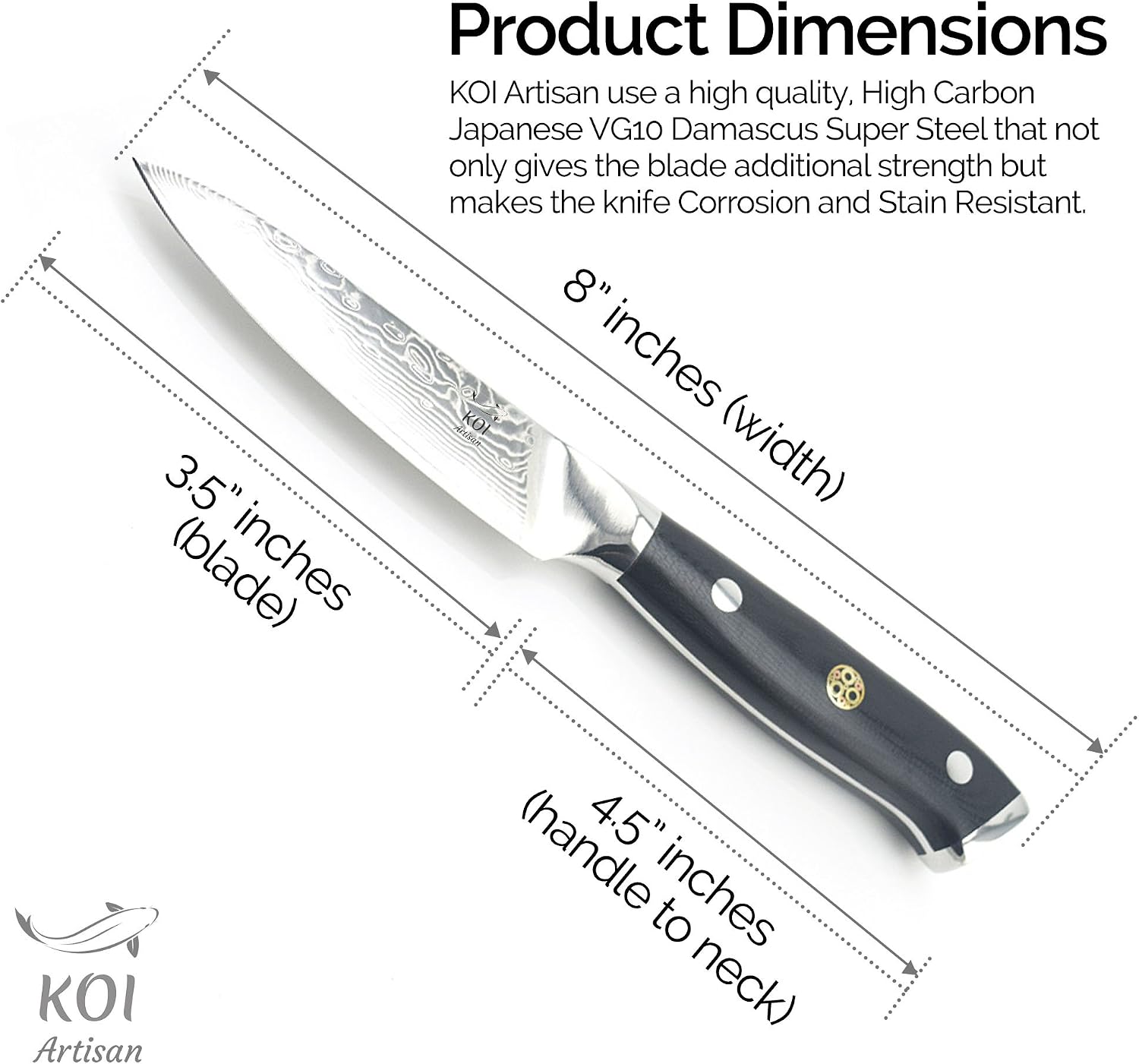 KOI ARTISAN Damascus Paring Knife, 3.5 Inch Razor Sharp Edge, Chef Knife 67 Layers of Japanese Damascus VG10 Super Steel - Image 3