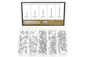 Kindroufly 242 Pieces #2 x 1/4" 3/8" 1/2" 5/8" 3/4" Phillips Countersunk Head Self-Tapping Screws, Wood Screws Assortment Kit, 304 Stainless Steel