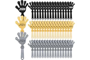 Gemscream 48 Pcs 2026 Happy New Year Hand Clappers Noisemakers New Years Eve Glitter Clappers Noisemakers Black Silver Gold Plastic Clapping Hands for Graduation Birthday Party Favors Supplies, 7 In