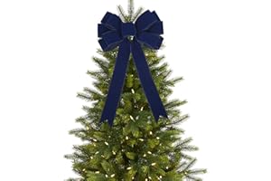 LiBongTa 13" Navy Blue Bow Premade Bow for Christmas, Velvet Ribbon Bow for Wreaths, Dark Blue Bow Christmas Tree Topper, Gift Bow for Party Favor, Christmas Home Indoor Outdoor Decor-1 Count