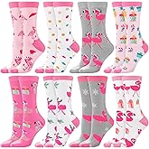 Breathffy 8 Pairs Pink Flamingo Socks Cute Christmas Flamingo gift for Women Fun Crew Sock for Home Xmas Birthday Holiday Decor