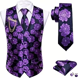 Barry.Wang Mens Suit Vest Purple Flower Silk