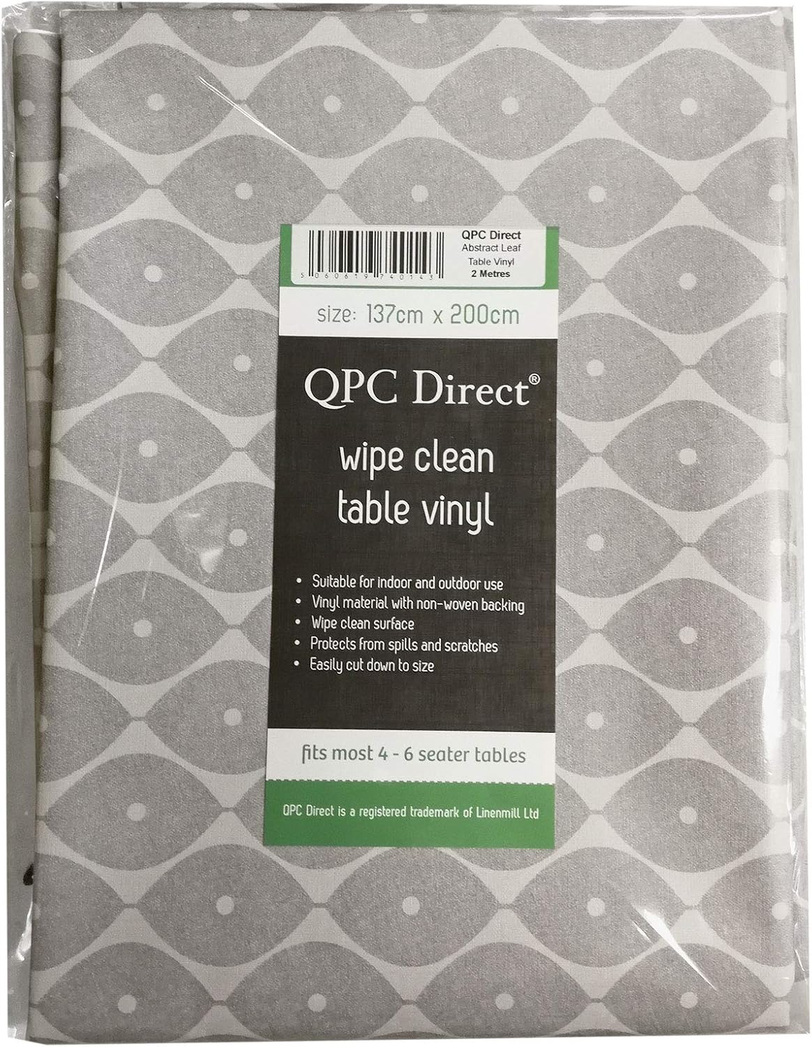 QPC Direct Abstract LEAF Print PVC Oilcloth Table Cover Vinyl Tablecloth 2 Metres (Silver Grey), 78.7 x 55.1 inch (Rectangular) - Image 3