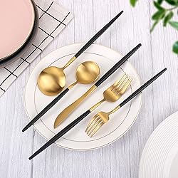Matte Gold Silverware Set With Black