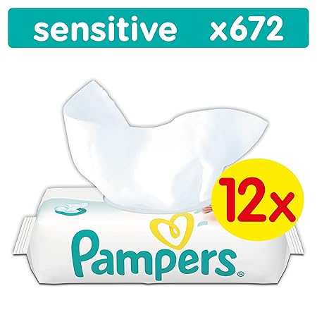 Pampers Sensitive Feuchttücher, 672 Tücher, 12er Pack (12 x 56 Stück) - Assortiert