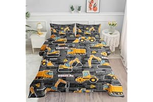 Datura home Kids Engineering Car Bedding Comforter Set Tractor Truck Printed Pattern Bedding Set with 1 Comforter and 2 Pillowcases for Boys Bedroom All Season(Truck2 Twin), Twin 68x86inches