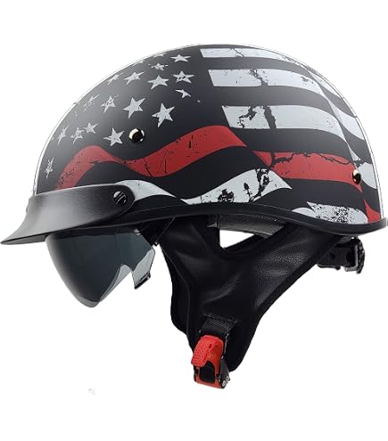 Vega Warrior Motorcycle Half Helmet with Sunshield/Adjustable Size Dial DOT Half Face Skull Cap for Bike Cruiser Chopper Moped Scooter ATV, Back The Red, Large. : Tools & Home Improvement