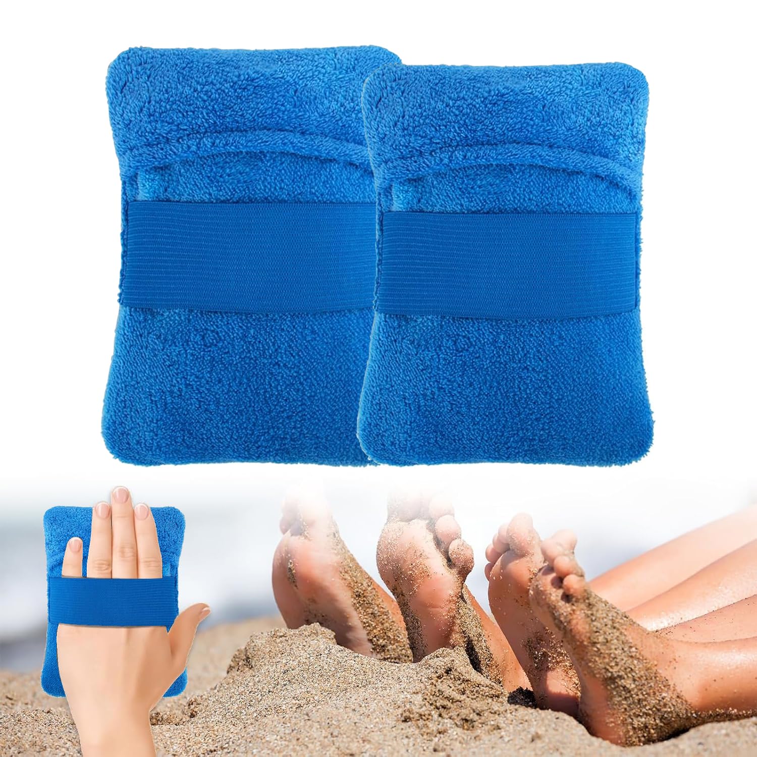 Sand Remover for Beach, 2PCS Beach Sand for Mitt, Sand Wipe Off Mitt, Reusable Beach Sand Remover Brush, Beach Sand Cleaner for Beach Activities (blue)