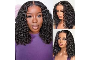 HIRIREMY Deep Wave BOB Wig Human Hair 13x4 HD Curly BOB Lace Front Wigs Human Hair Pre Plucked Wear And Go Glueless Short Curly Frontal BOB Wigs For Black Women Wet And Wavy 14 Inch