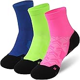 NIcool Cycling Socks For Men, 1/3 Pairs Bright Seamless Compression Running Crew Socks Youth Cushioned Tennis Quarter Socks