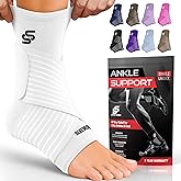 Sleeve Stars Ankle Brace for Women & Men, Ankle Wrap for Sprained Ankle, Compression Sleeve for Plantar Fasciitis Relief, Easy Customizable Support: w/Removable Strap (Single/S:9"-10"/White)