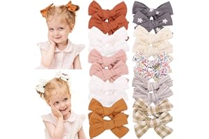 doboi 20PCS 3.6 Inches Baby Girls Linen Hair Bows Clips 10 Colors Fully Lined Hair Barrettes Accessories for Babies Infant Toddlers Kids in Pairs