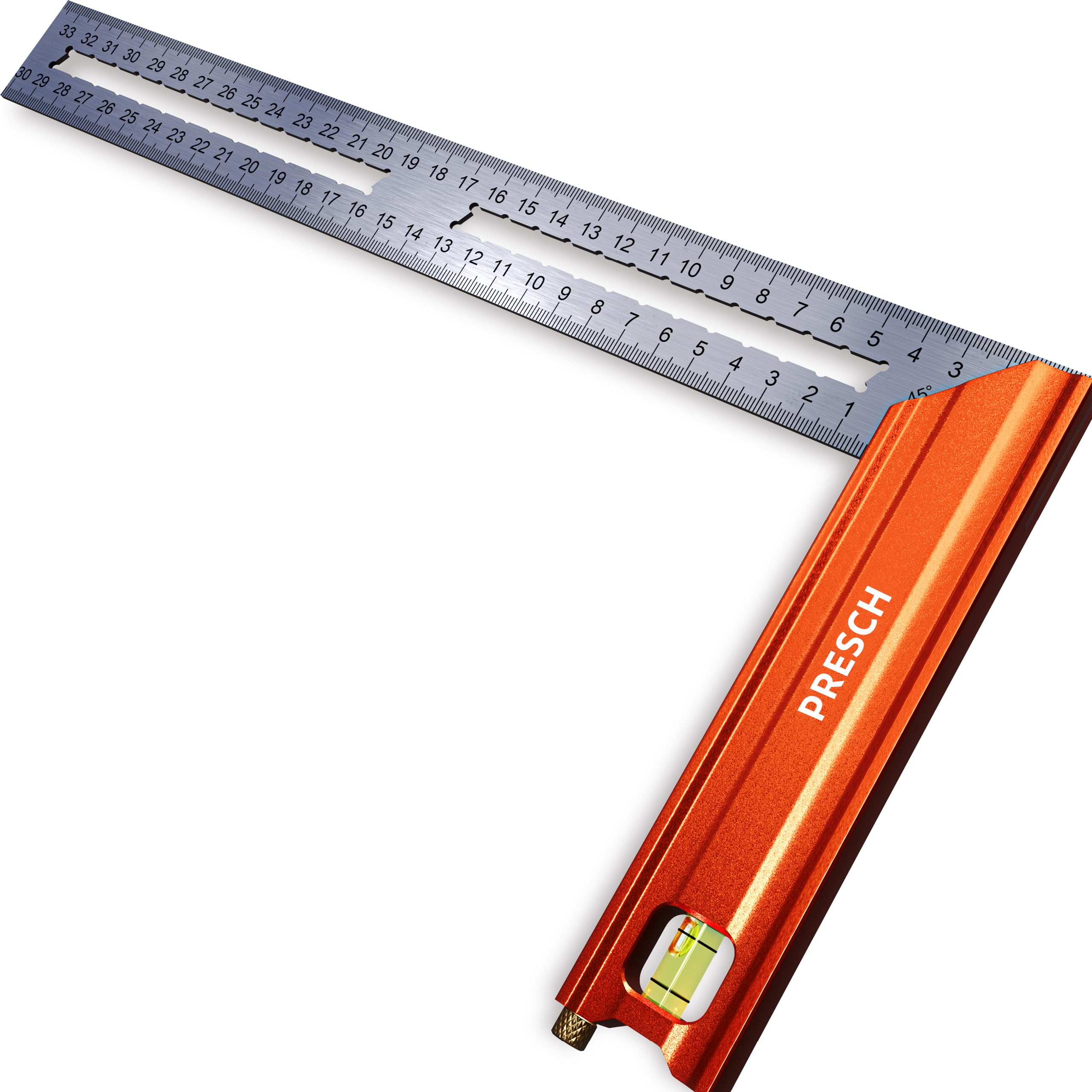 Presch Try Square 300 mm | Medium | Includes rust-free marking gauge (30cm), level bubble & marking pin | 90° & 45° | Carpenters square, Precision Square, Joiners Square, Engineers Square