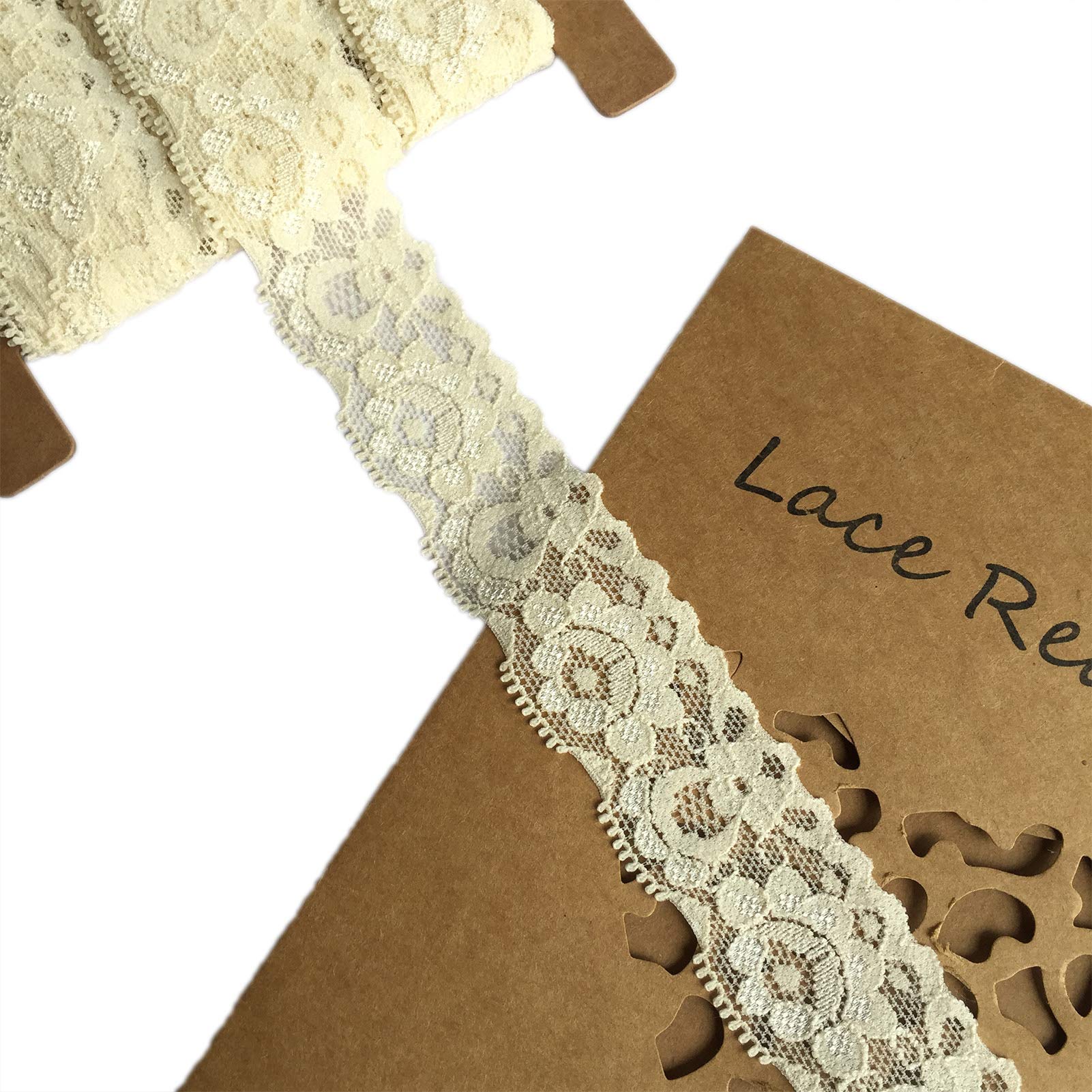 Lace Realm 1.2 inch Wide Stretch Floral Pattern Lace Ribbon Trim for Sewing, Gift Package Wrapping, Floral Designing & Crafts-10 Yards(3608 Ivory)