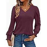Womens Long Sleeve Shirts V Neck T-Shirt Blouses Dressy Casual Tunic Tops Basic Tee Business Work Fall Outfits Clothes 2025