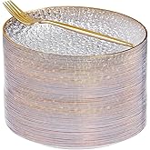 Rubtlamp 200 Pcs Clear Dessert Plates 7" with Forks 7.6",Clear Plastic Cake/Appetizer Platos, Dessert Plates Disposable, Hammered Party Platos Include 100platos and 100forks for Party&Birthday