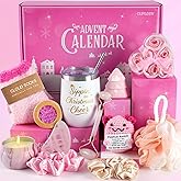 Spa Advent Calendar 2025 Adult Women Teen Girls - Christmas Bath Advent Calendar for Mom, Wife, Girlfriend, Sister, Her - Pink Spa Gifts Basket Set with Mugs, Bath Bomb, Shower Steamer, Candle & Relaxing GuaSha Tools