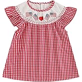 Toddler Baby Girl 4th of July Dress US Flag Plaid Short Sleeve Smocked Dresses Fourth of July Outfit for Girls