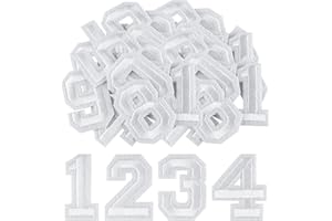 Morcheiong 40 Pcs Iron on Number Patches 0-9, 2 Inch Iron on Embroidered Numbers for Clothing, Pants, Hats, Bags- White