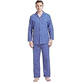 Amaxer Men’s 100% Cotton Pajamas Set Flannel Long Sleeves Pijamas For Men Pockets Button Pjs Elastic High Waist