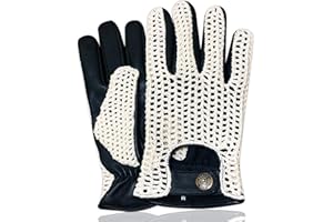 Real Leather Crochet Men's Classic Driving Black/White Gloves D-506