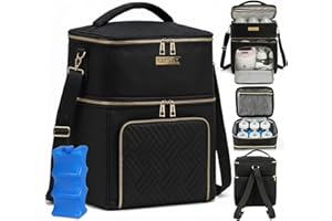 Castal Breast Pump Bag Spectra S1 S2–Insulated Spectra Pump Bag, Breastmilk Cooler Bag with Ice Pack–Leak-Proof Double Layer Breast Pump Travel Bag Holds 6 Milk Bottles with Elastic Strap–Black