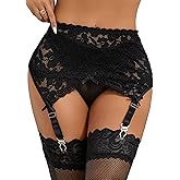 ohyeah Women's 2 Pcs High Waisted Lace Garter Belts Sexy Mesh Garter Belt Suspender for Thigh High Stockings Black (No Sock)