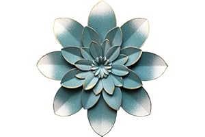 Picfarce Blue Metal Flower Wall Art Decor, 9.5“ Rustic Modern Floral Sculpture, Distressed Hanging Home Decoration Accent Art