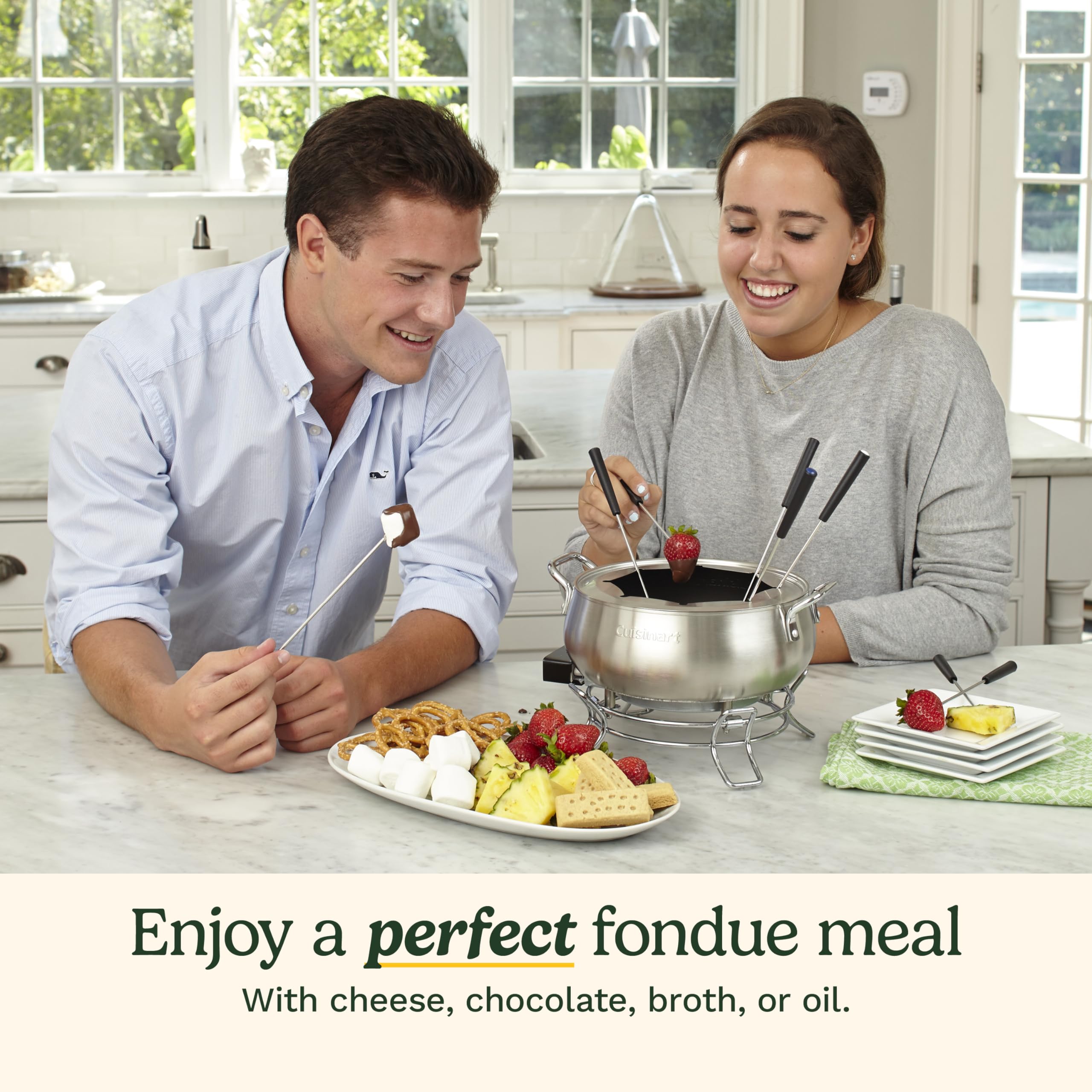 Cuisinart Fondue Pot, 3 Quart, For Chocolate, Cheese, Broth, Oil, Stainless Steel, CFO-3SSP1