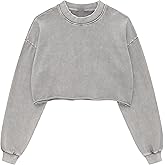 Hixiaohe Womens Cropped Sweatshirts Vintage Long Sleeve Pullover Tops Acid Wash Sweatshirt Hoodies for Women Workout Crop Top
