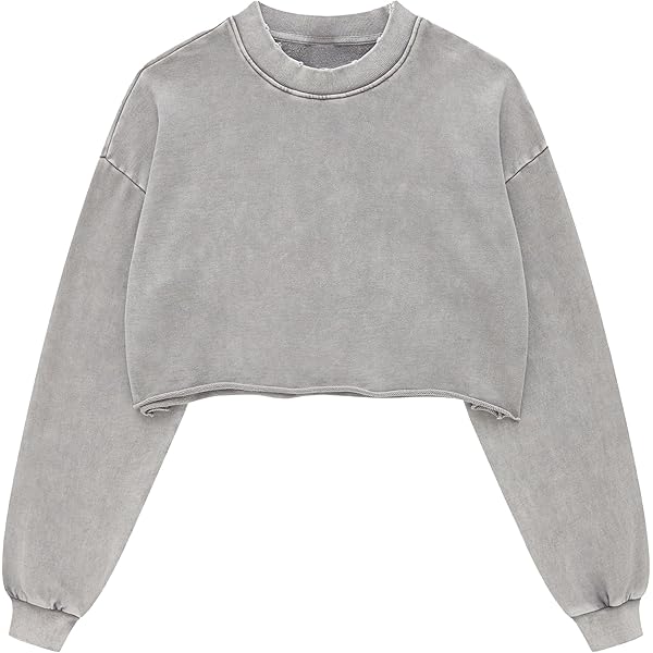 BINTEHGS Acid Wash Cropped Sweatshirts for Women Vintage Crewneck