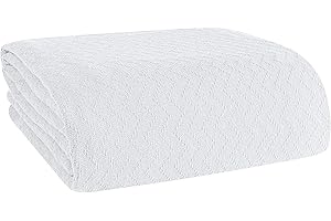 ELVANA HOME BELIZZI HOME 100% Cotton Bed Blanket, Breathable Thermal Blanket King Size, Soft Chevron 90 inch x102 , Perfect for Layering Any All Season, White