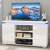 Edospaen High Gloss TV Stand Modern Entertainment Center with Storage 2 Doors for TVs up to 60 Inch, Media Console Table with LED Lights & Power Outlet for Living Room Bedroom,White