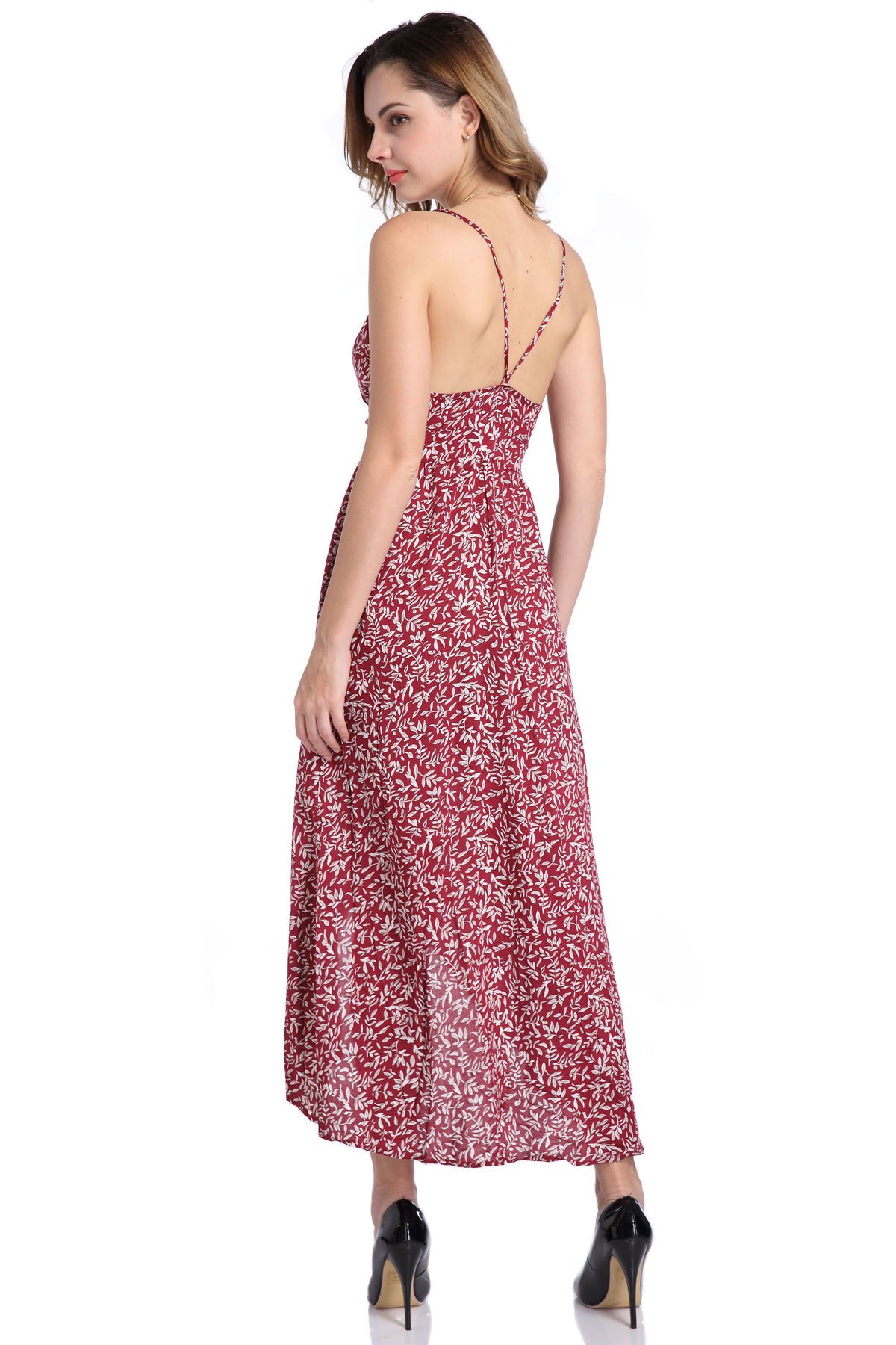 Womens Floral Maxi Dress Spaghetti Strap V-neck High Split Long Dresses