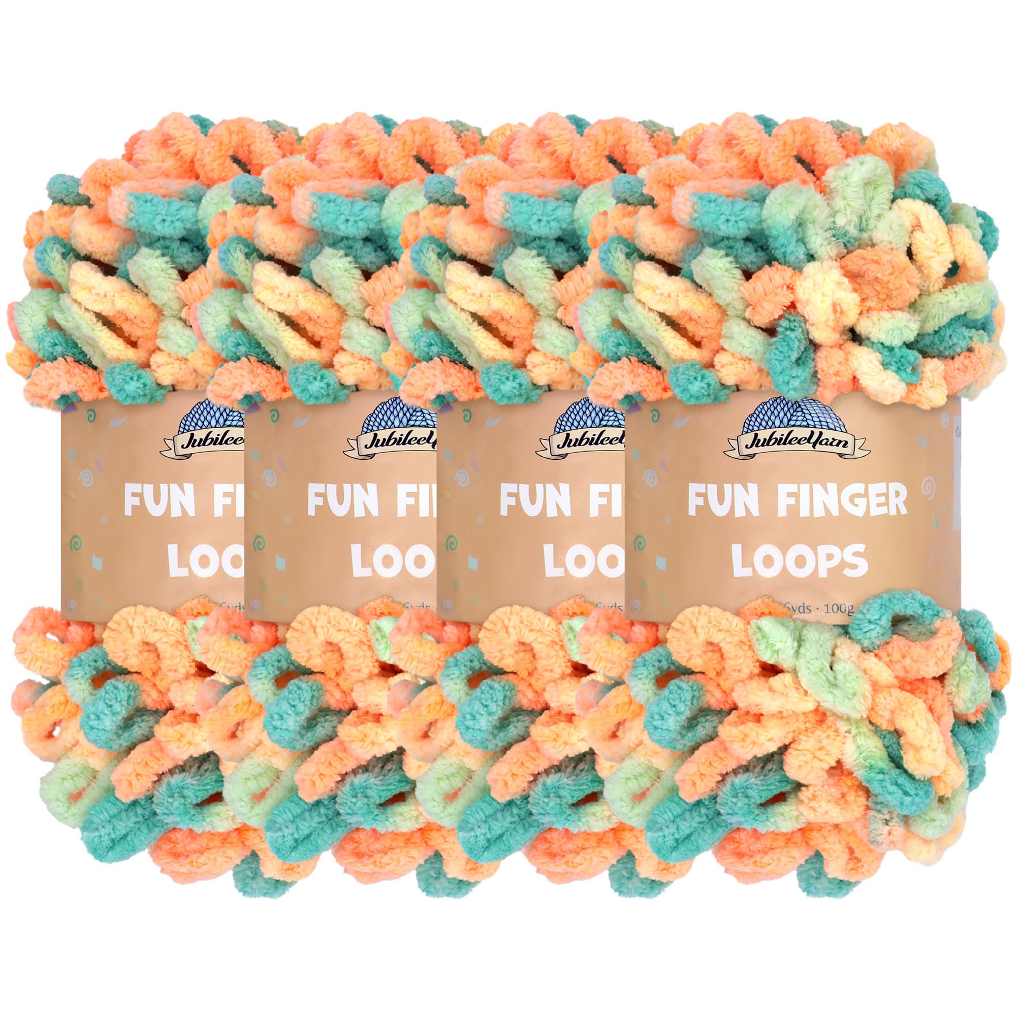JubileeYarn Fun Finger Loops Yarn - Polyester Jumbo Weight Loop Yarn - 100g/Skein - Eiar - 4 Skeins