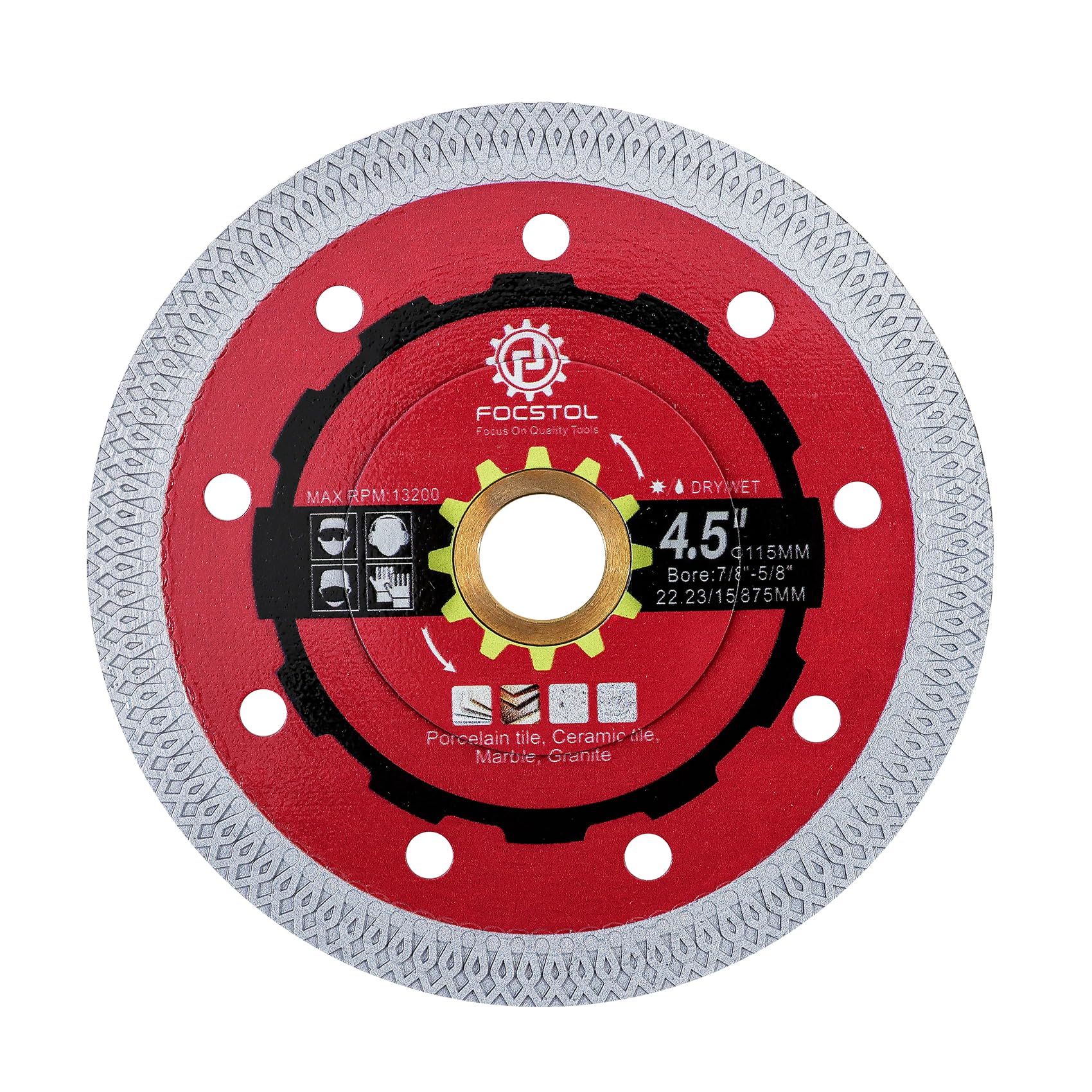 FOCSTOL Diamond Tile Saw Blade - 115mm Cutting Disc for Porcelain Ceramic Tile Marble Granite Quartz Arbor 22.23mm x 15.875mm