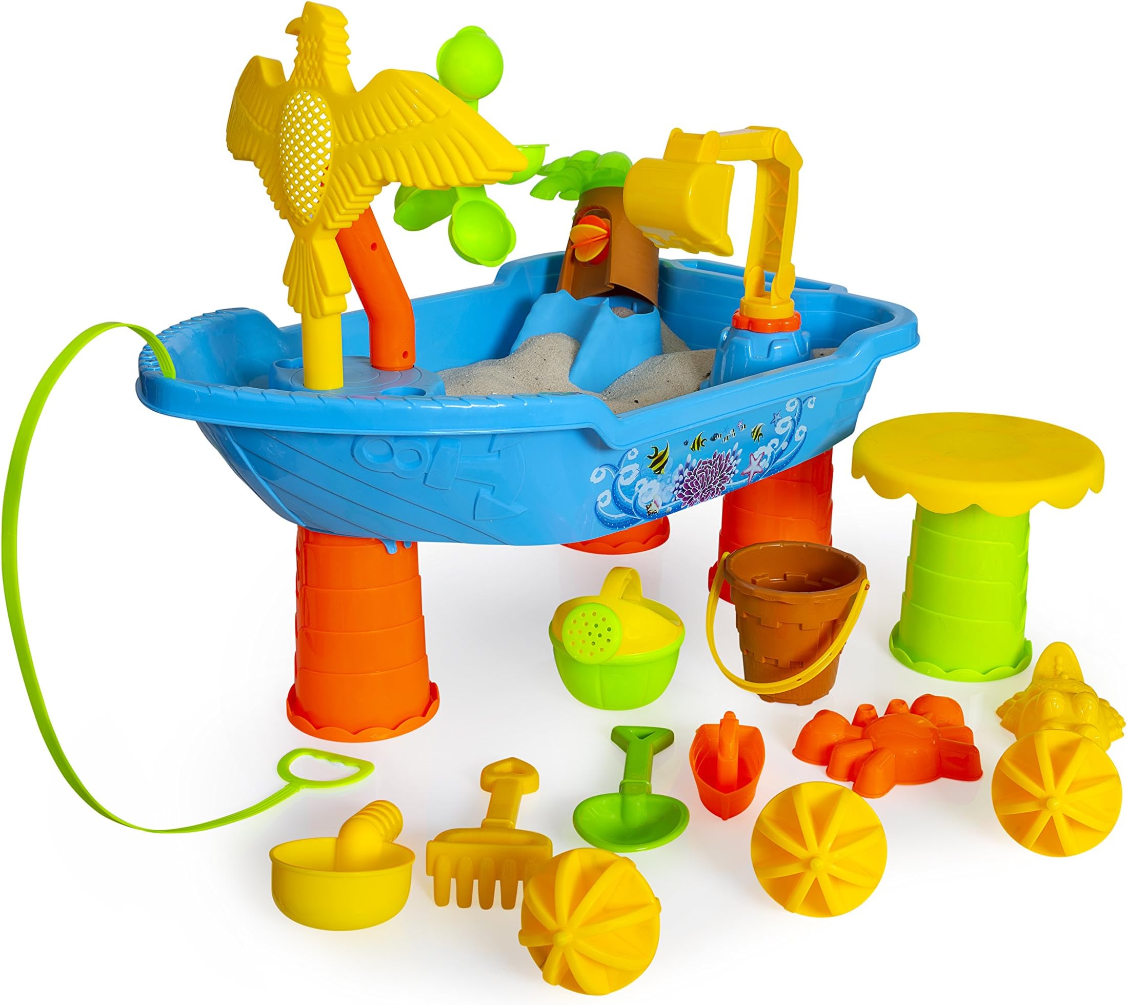 Kids Water Sand Toys Set - Outdoor Sandbox Toys Fun for Boys and Girls 2+ yrs - Summer Beach Toy Wagon 23pcs kit includes Sand bucket Shovel Rake Water Can Sand Sifter Water Sand Wheel