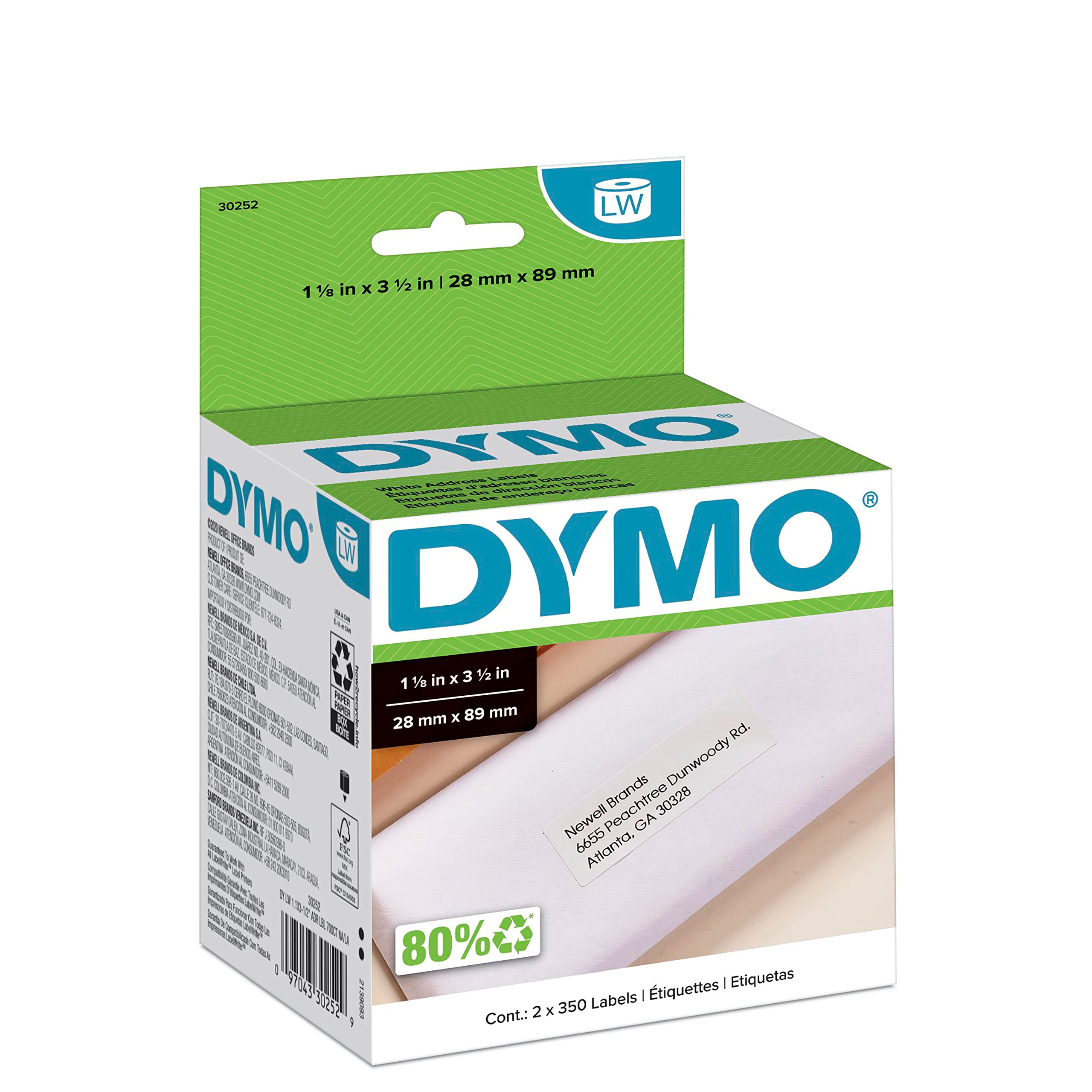 Photo 1 of DYMO Authentic LW White Mailing Address Labels DYMO Labels for LabelWriter Label Printers 1-1/8" x 3-1/2" 2 Rolls of 350 (700 Total)