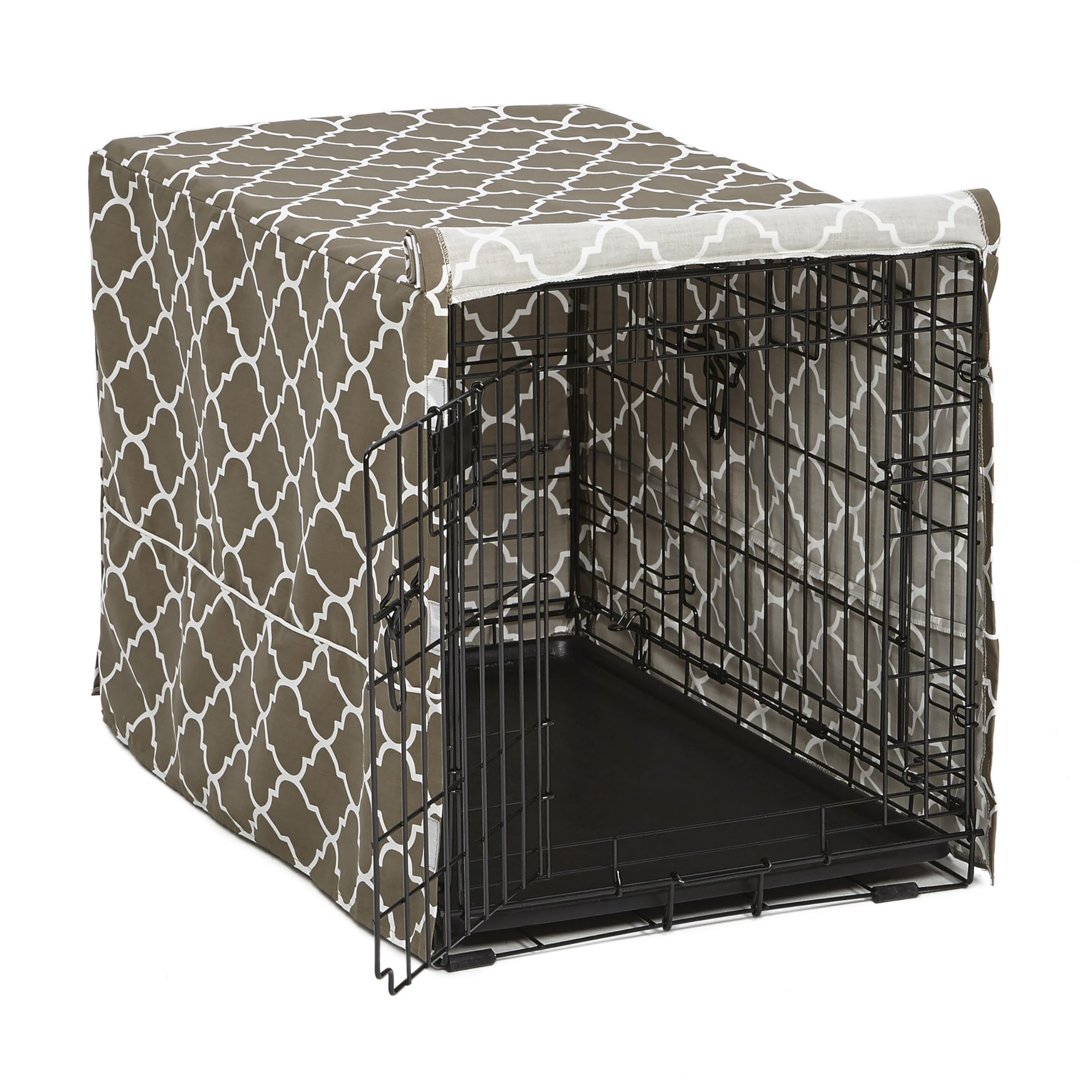 MidWest Homes for Pets Medium Dog Crate Cover With Teflon Fabric Protector, Poly-Cotton Privacy Kennel Cover Fits Most 76 cm Crates, Brown Designer Print, Washable, Reduces Barking